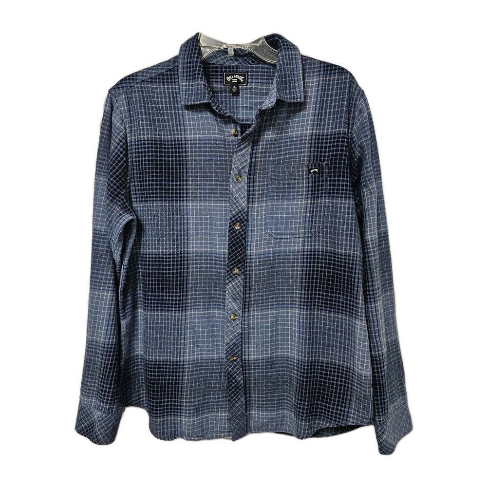 Billabong Flannel Shirt Mens Sm Blue Plaid Long Sleeve Button Down Pocket Skater